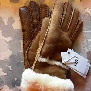 UGG Chestnut Brown Touchscreen Compatible Shearling-Lined Gloves Women Large NWT